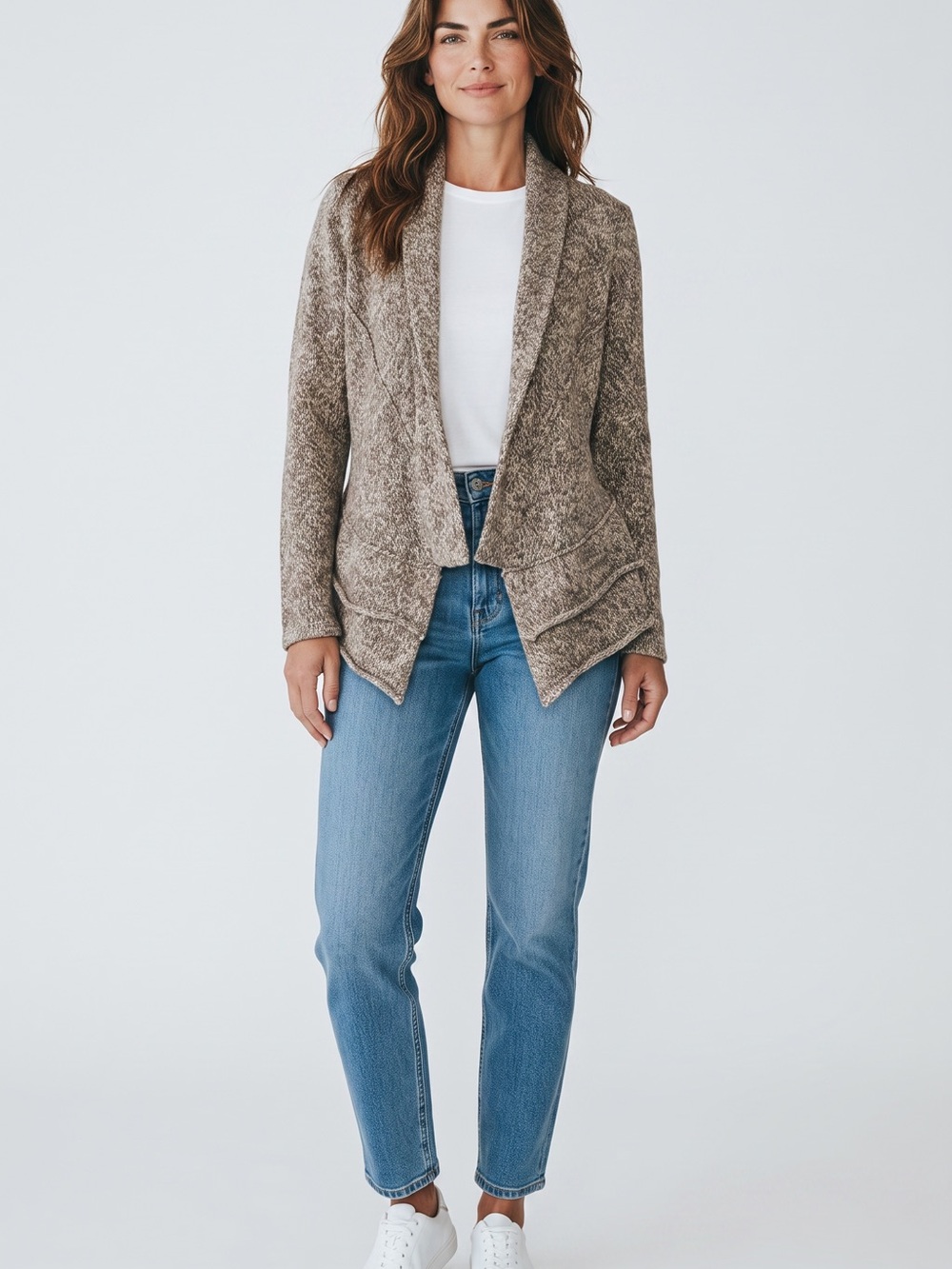 Alfani Taupe Open-Front Shawl-Collar Cardigan